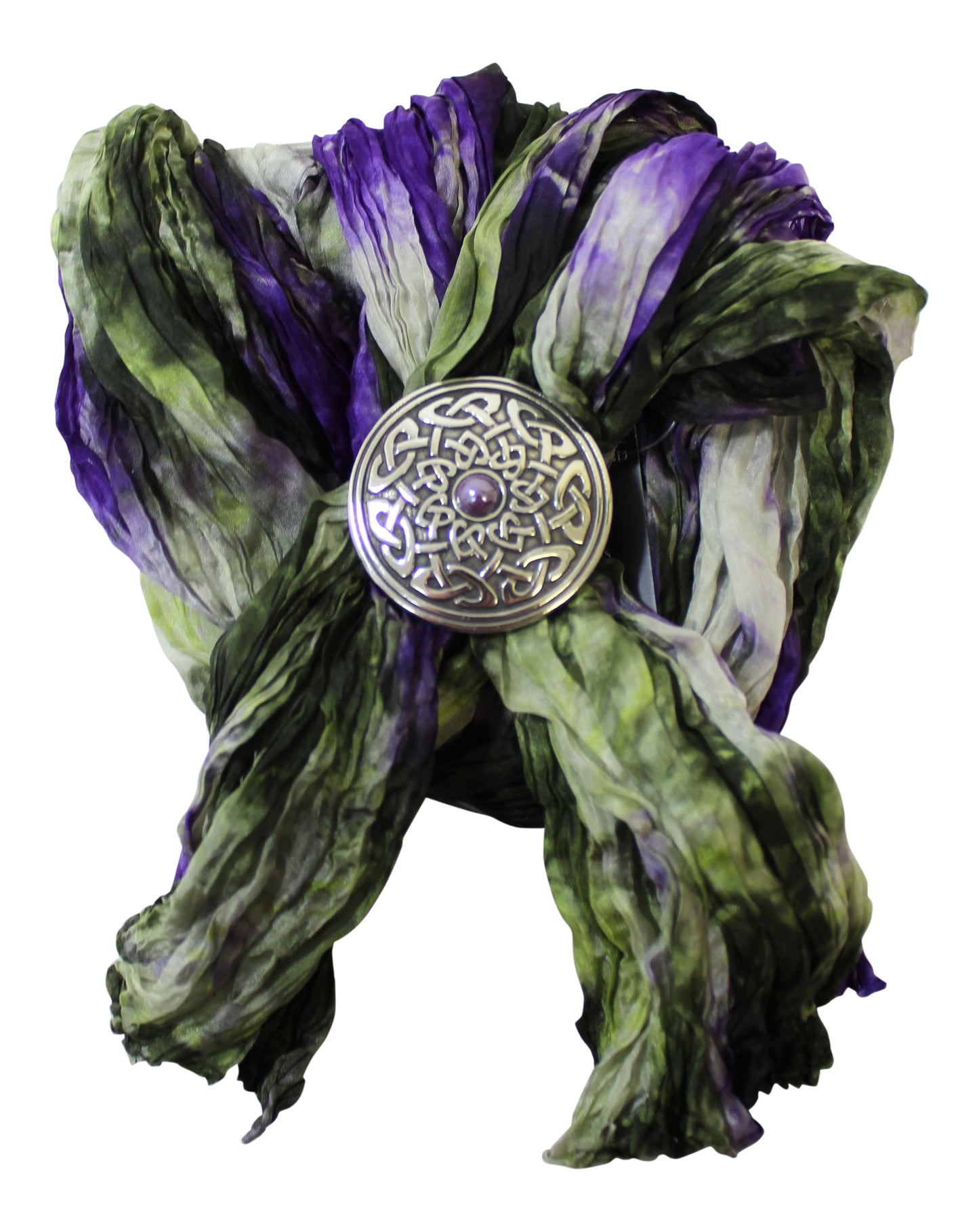 Purple Green Silk Scarf - Celtic Intertlace Ring