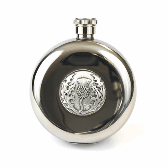 Antique Thistle Hip Flask With Cups