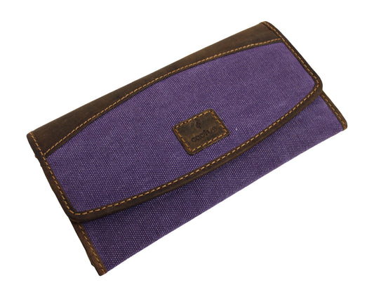 Slim Purple Canvas Flap Over Purse