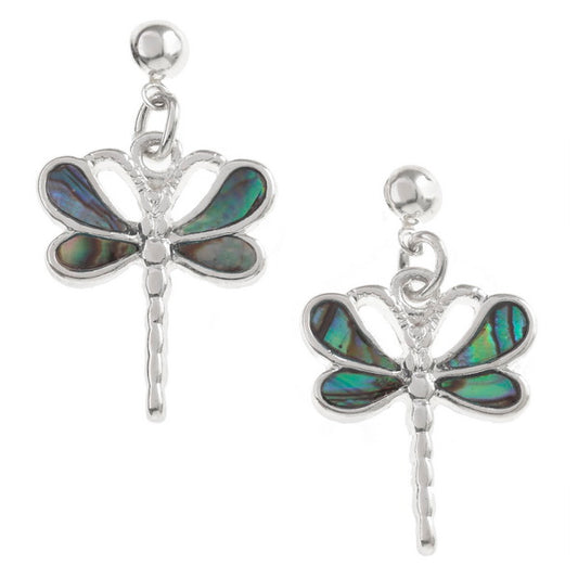 Inlaid Paua Shell Dragonfly Dangle Earrings