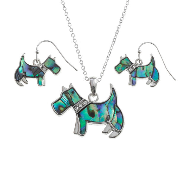 Paua Shell Scottie Necklace & Earring Set