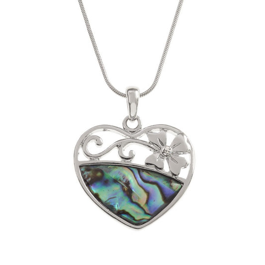 Inlaid Paua Shell Heart Flower Necklace