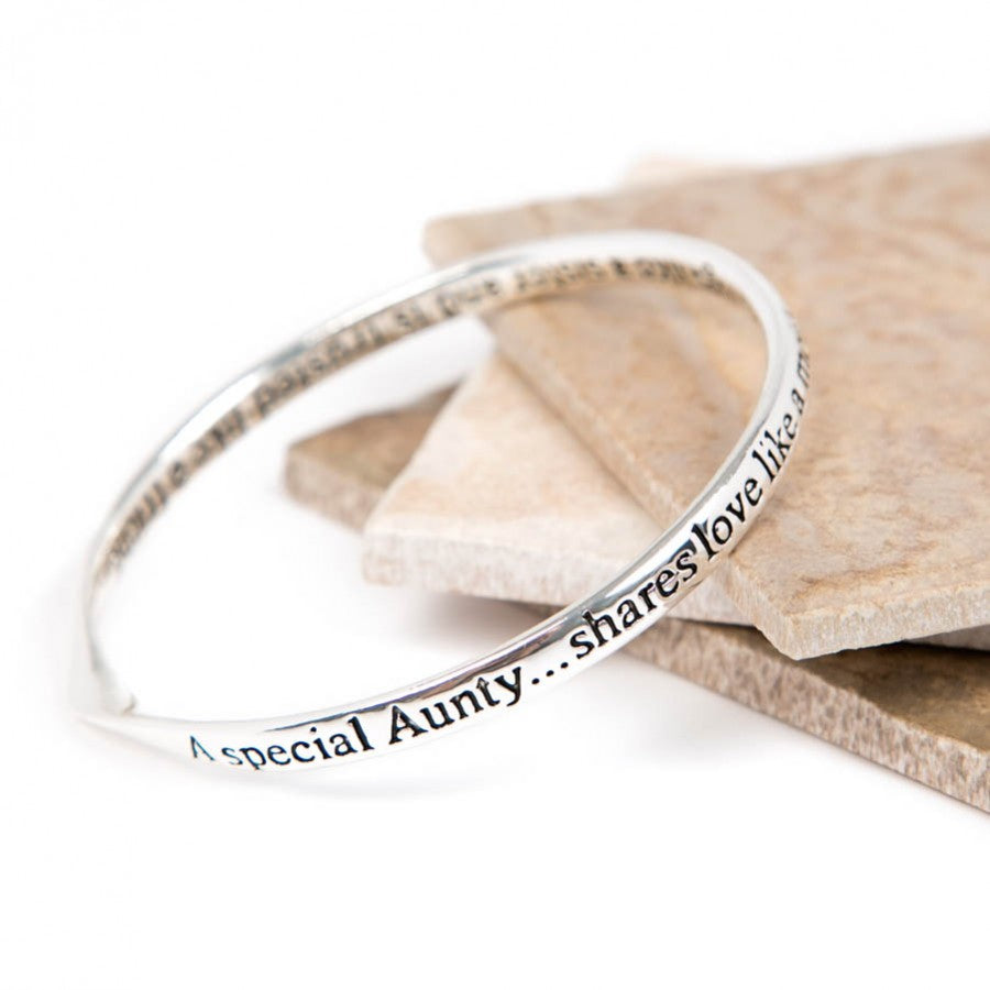 Silver Auntie Quote Bangle Bracelet