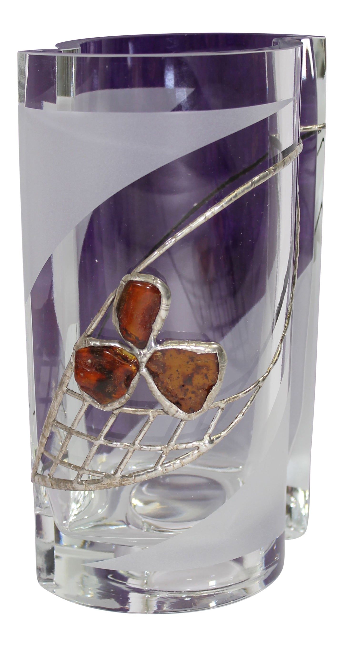 Amber & Silver Glass Vase & Candle Holder