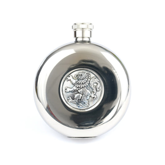 Polished Lion Rampant Hip Flask With Cups