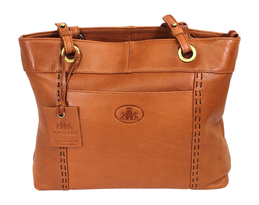 Brown Twin Handle Leather Shoulder Handbag