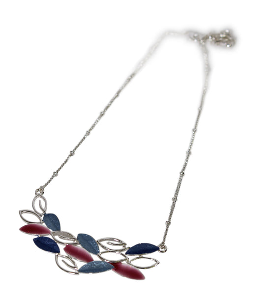 Blue & Pink Overlap Leaf Necklace