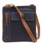 Navy Blue Leather Zip Top Cross Body Handbag