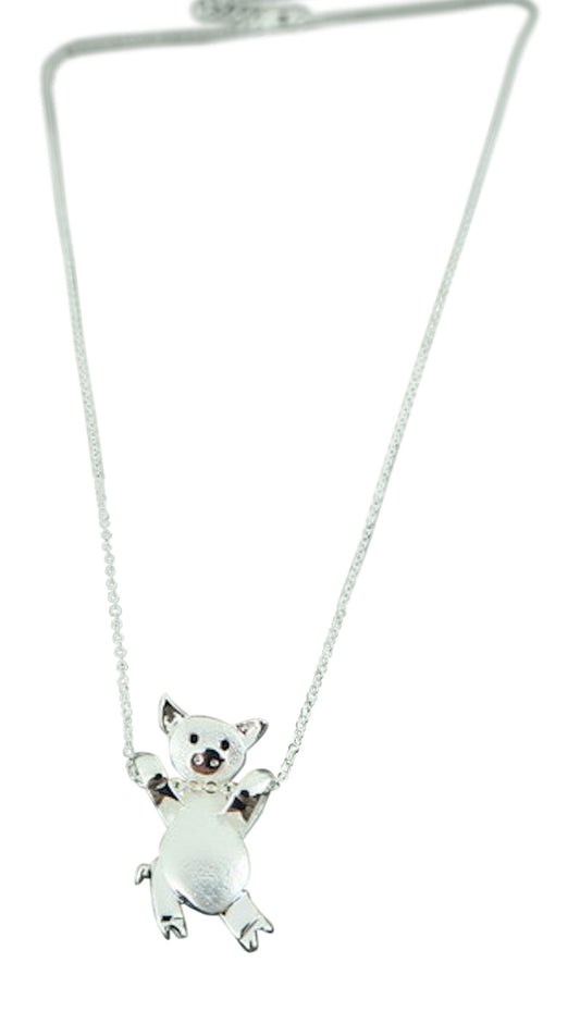 Long Silver Pig Necklace