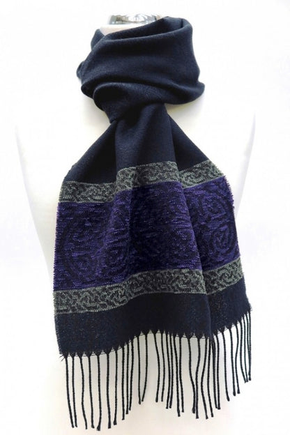 Midnight Blue Celtic Jacquard Wool Scarf