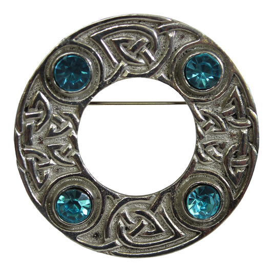 Celtic Interlace Plaid Brooch Blue Stone Insets