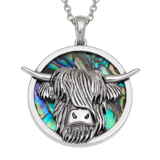 Paua Shell Highland Cow Necklace