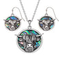 Paua Shell Highland Cow Necklace & Earring Set