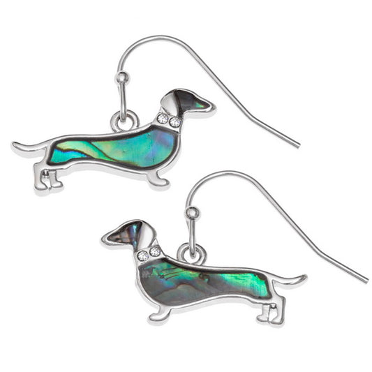 Paua Dachshund Dangle Earrings