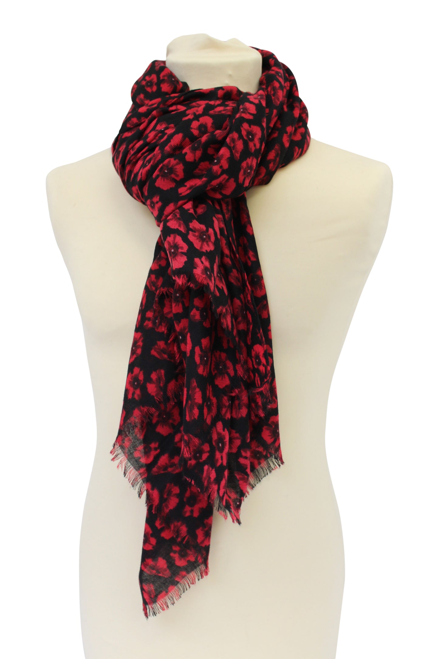 Black & Red Small Poppies Scarf