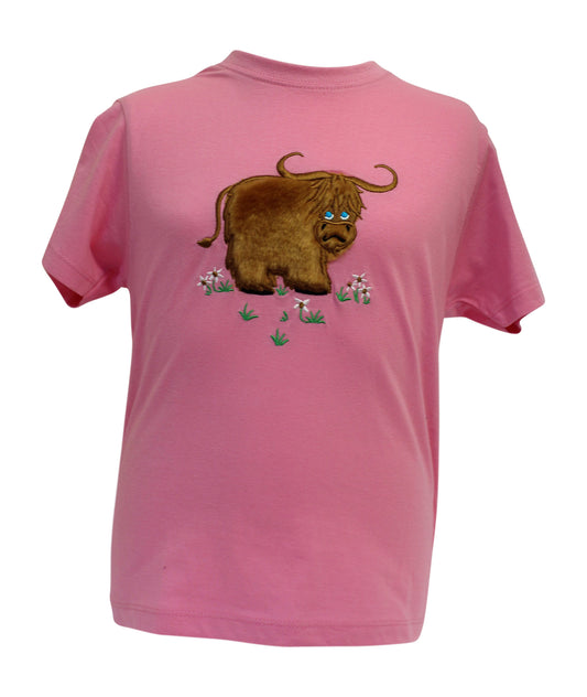 Kids Pink Highland Cow T-Shirt