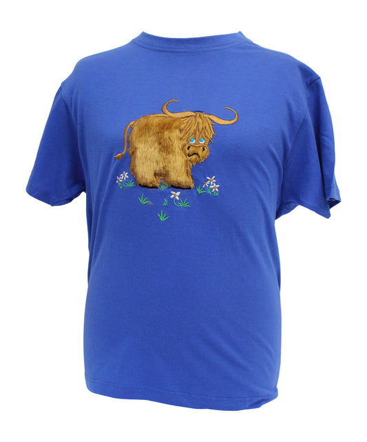 Kids Blue Highland Cow T-Shirt
