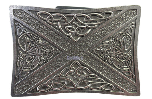 Saltire Flag & Celtic Knot Kilt Belt Buckle
