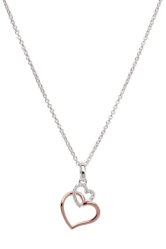 Sterling Silver & Rose Gold Intertwined Heart Necklace