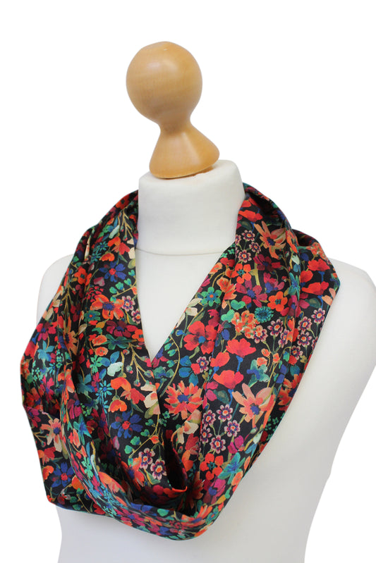 Black Multi Colour Silk Satin Scarf