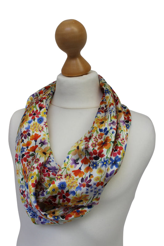 White Multi Colour Silk Satin Scarf