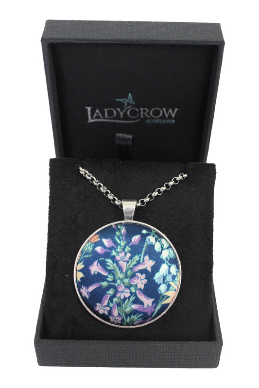 Silk Satin Navy Blue Green Floral Necklace