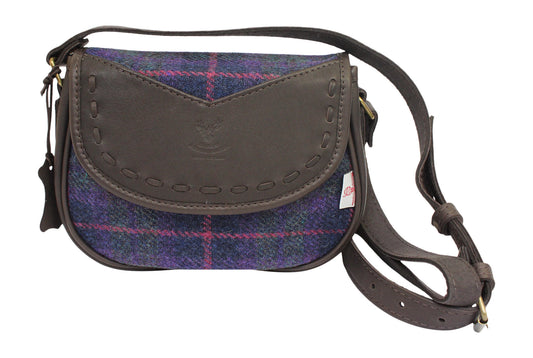 Deerskin Leather & Purple Tartan Cartridge Handbag