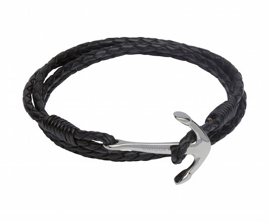 Black Leather Strap Anchor Bracelet