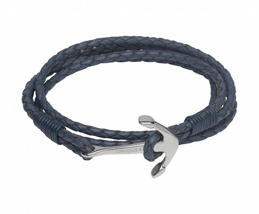 Blue Leather Anchor Bracelet