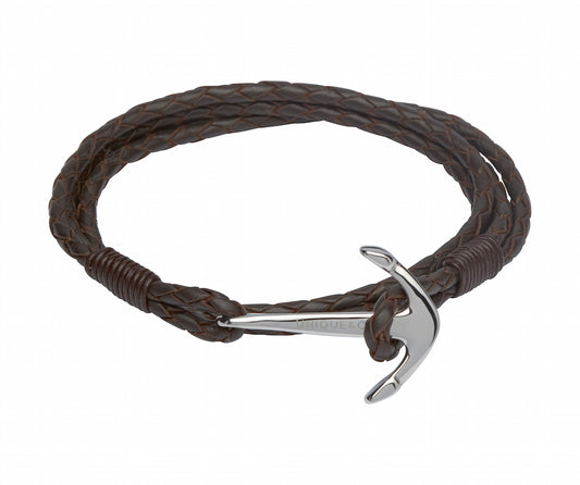 Dark Brown Leather Anchor Bracelet