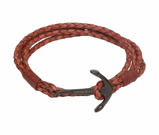 Antique Leather Anchor Bracelet