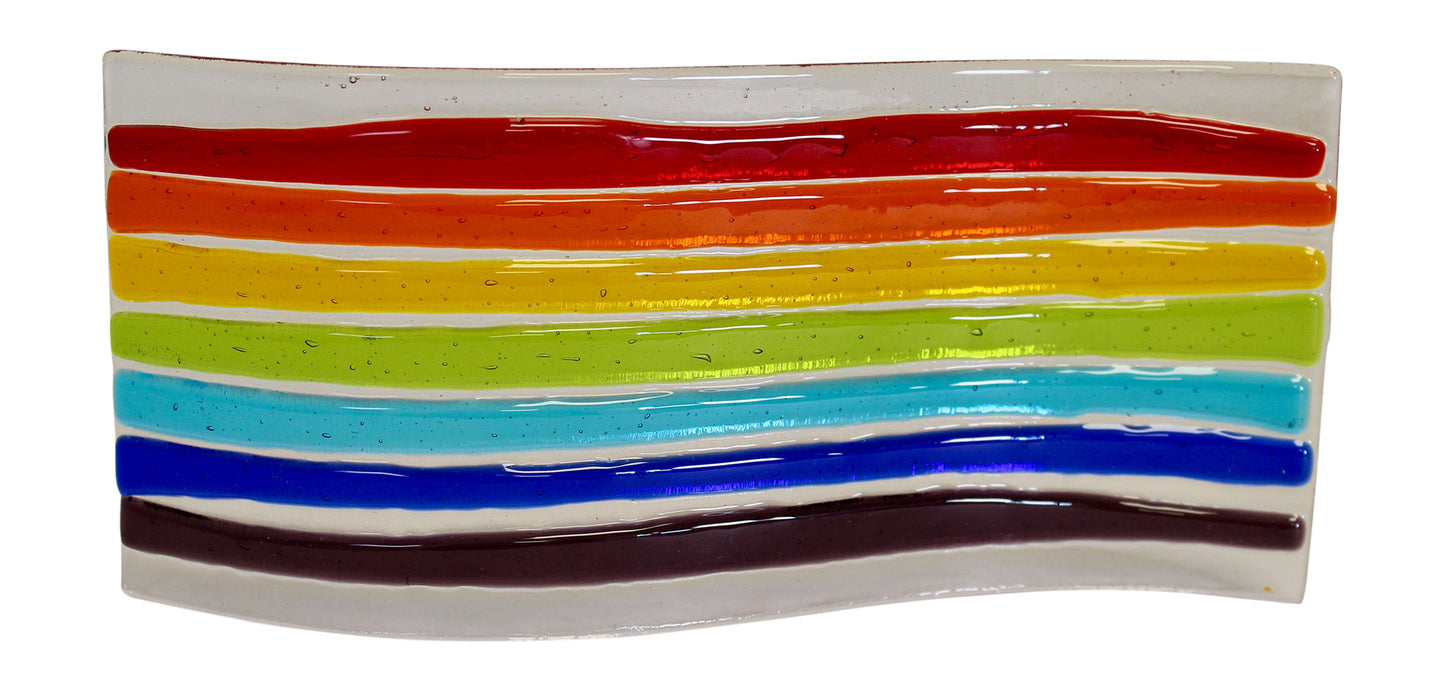 Hand Fused Rainbow Glass Wave Panel