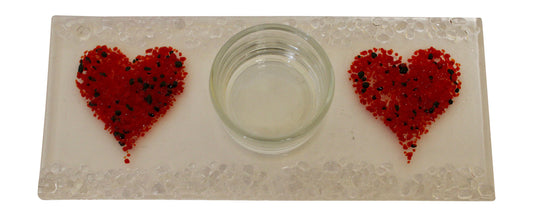 Red Love Heart Fused Glass Tealight Holder