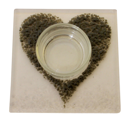Grey Heart Fused Glass Candle Holder