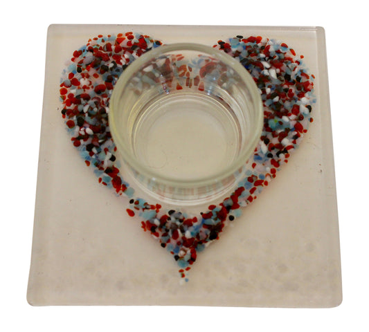 Multi Colour Heart Fused Glass Tealight Holder