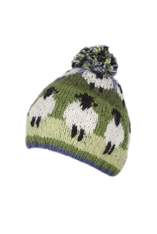 Sustainable Fair Trade Flock of Sheep Natural Wool Bobble Beanie Hat