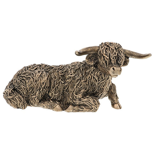 Large Bronze Lying Highland Cow Ornament