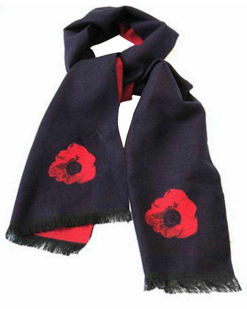 Navy and Red Poppy Scarf