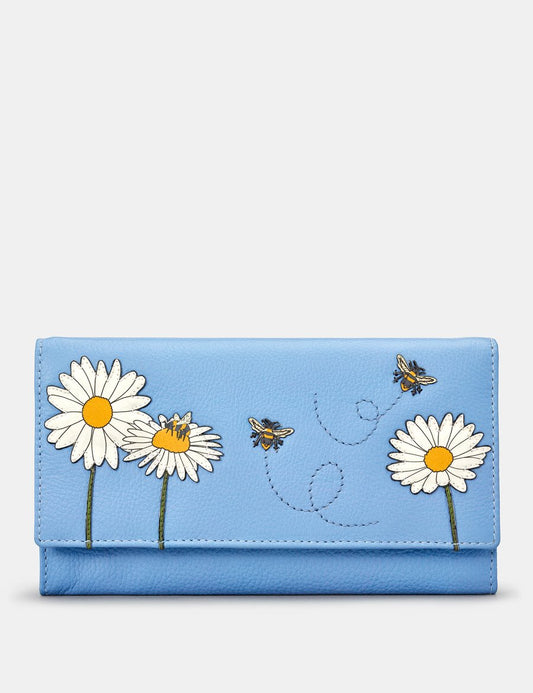 Yoshi Blue Leather Flap Over Bee Purse