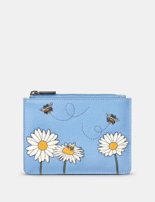 Blue Leather Bumble Bee Zip Top Purse