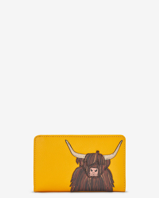 Mustard Yellow Leather Highland Cow Purse