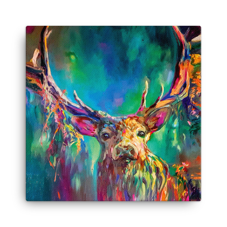 Colourful Woodland Stag Mini Canvas