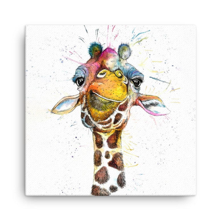 Splatter Rainbow Giraffe Mini Canvas