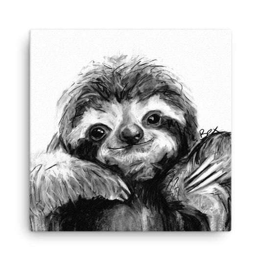 Black & White Sloth Mini Canvas