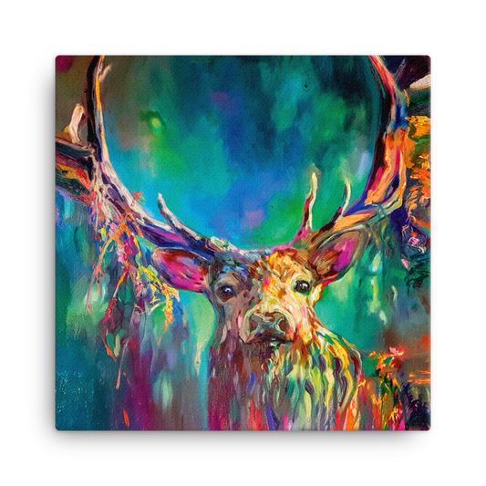 Colourful Woodland Highland Stag Canvas