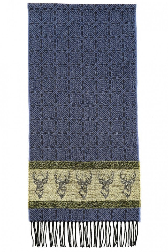 Blue Celtic Stag Blue Jacquard Wool Scarf