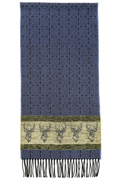 Blue Celtic Stag Blue Jacquard Wool Scarf