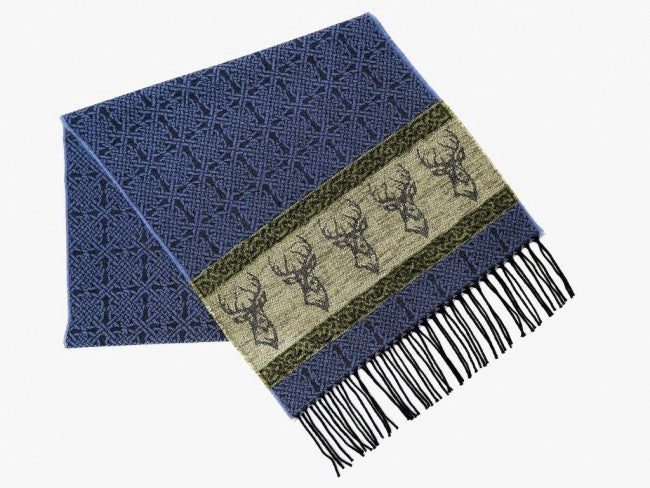 Blue Celtic Stag Blue Jacquard Wool Scarf