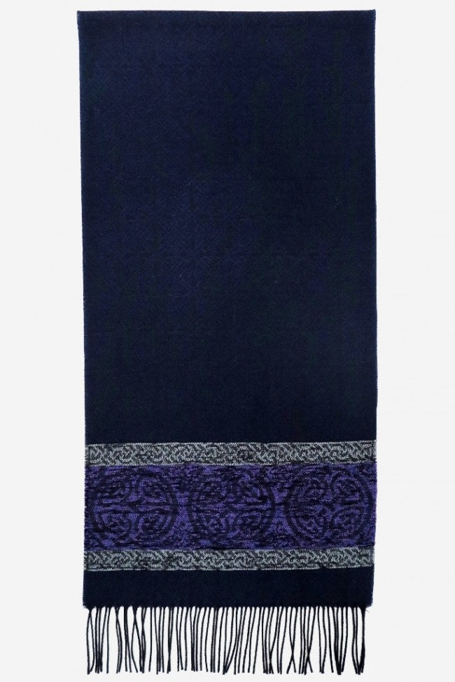 Midnight Blue Celtic Jacquard Wool Scarf