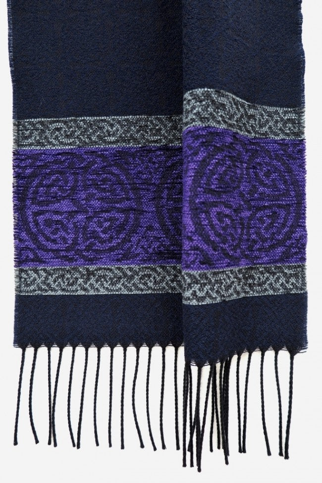 Midnight Blue Celtic Jacquard Wool Scarf